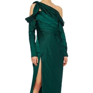 MONSE Green Off-Shoulder Maxi Dress